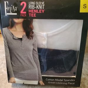 Felina Long Sleeve Rib Knit Henley Tee 2 Pack